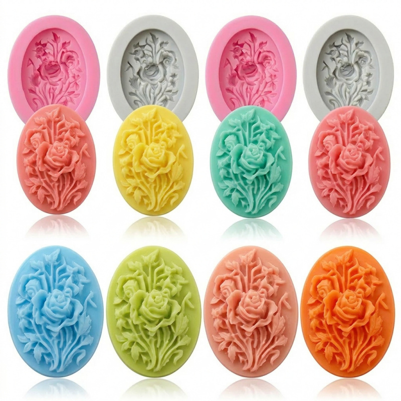 Soap Making Molds - 4 قوالب سيليكون على شكل زهرة،